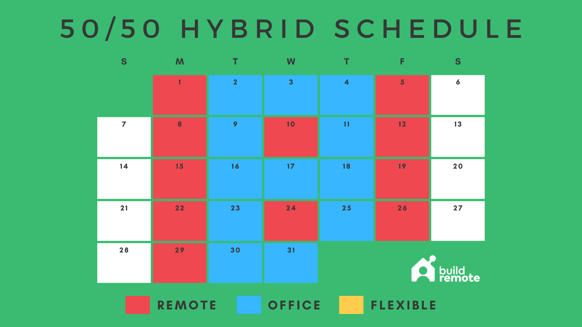 50-50 hybrid work schedule