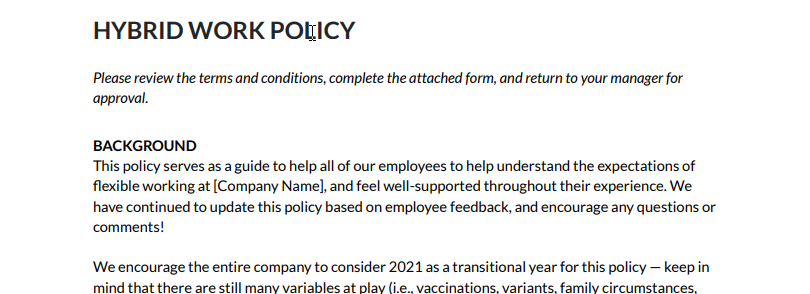 Workshop’s hybrid work policy template