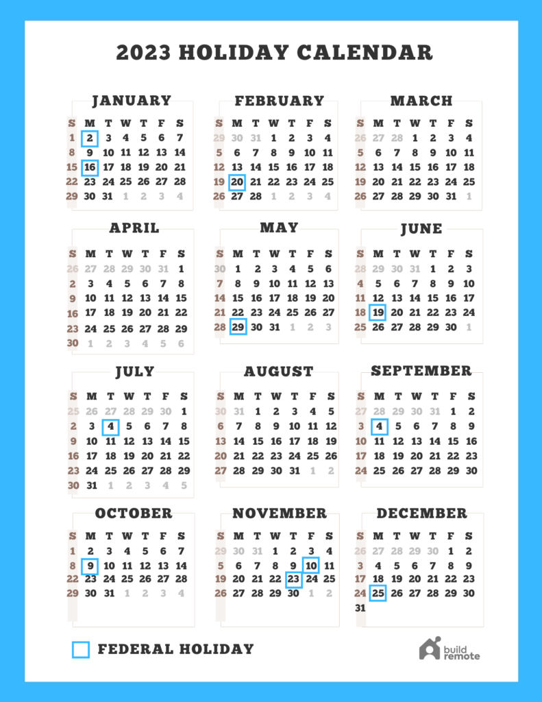 Company Holidays Calendar 2023
