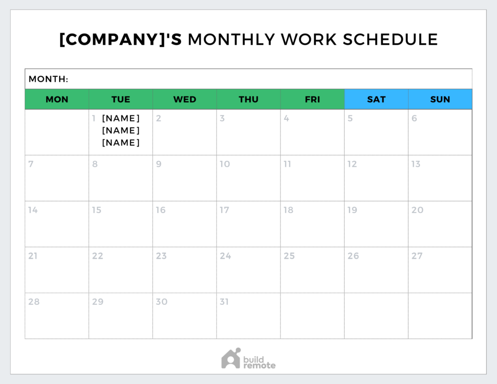 free monthly work schedulING template SHEETS