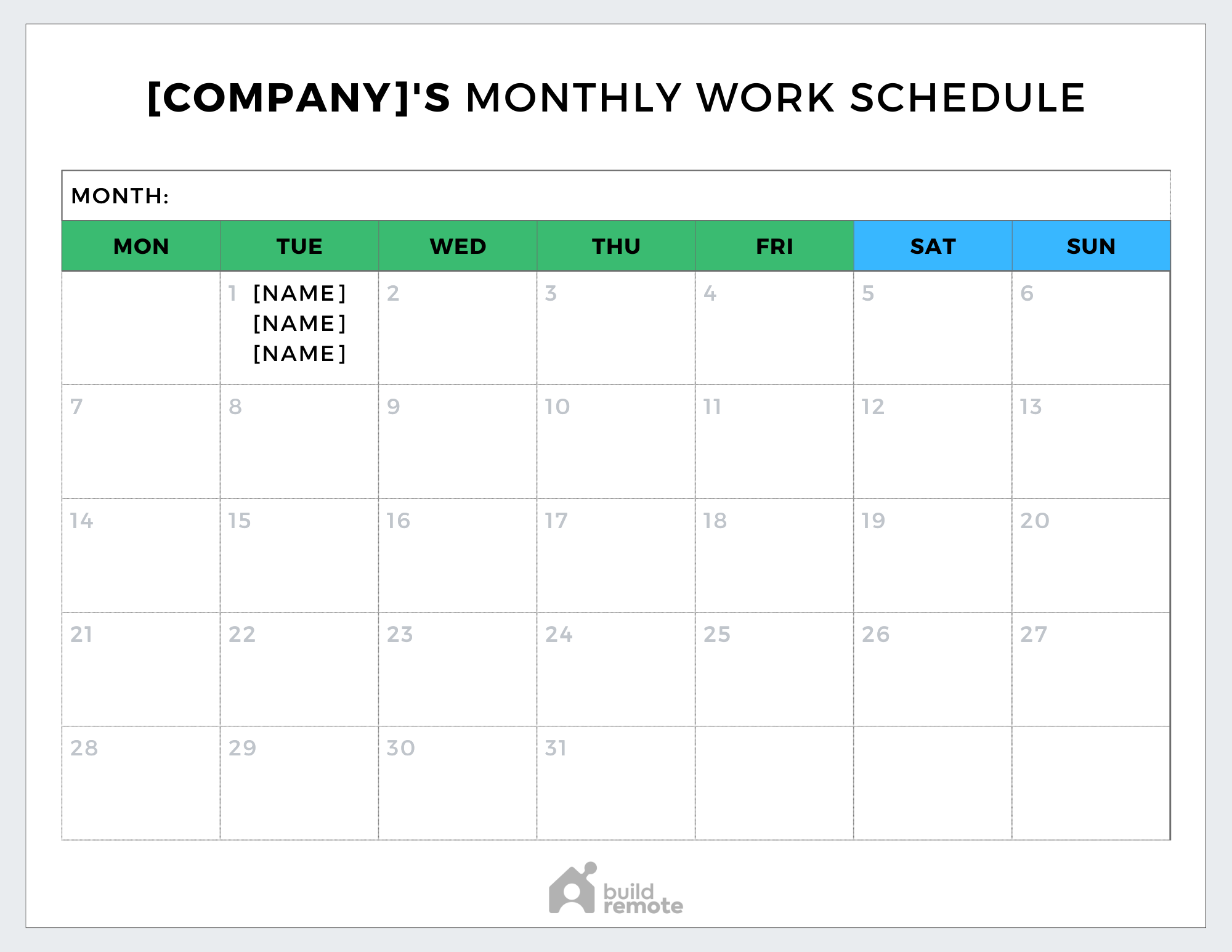 monthly free printable work schedule