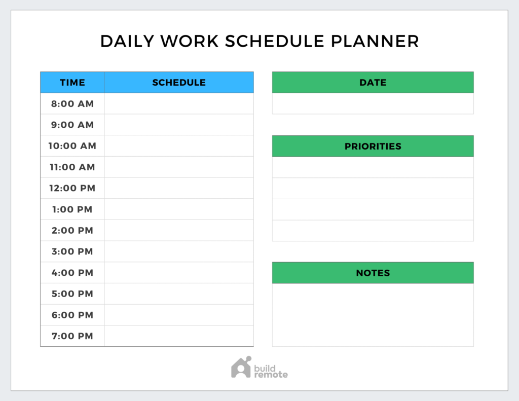 Personal Daily Work Schedule Planner