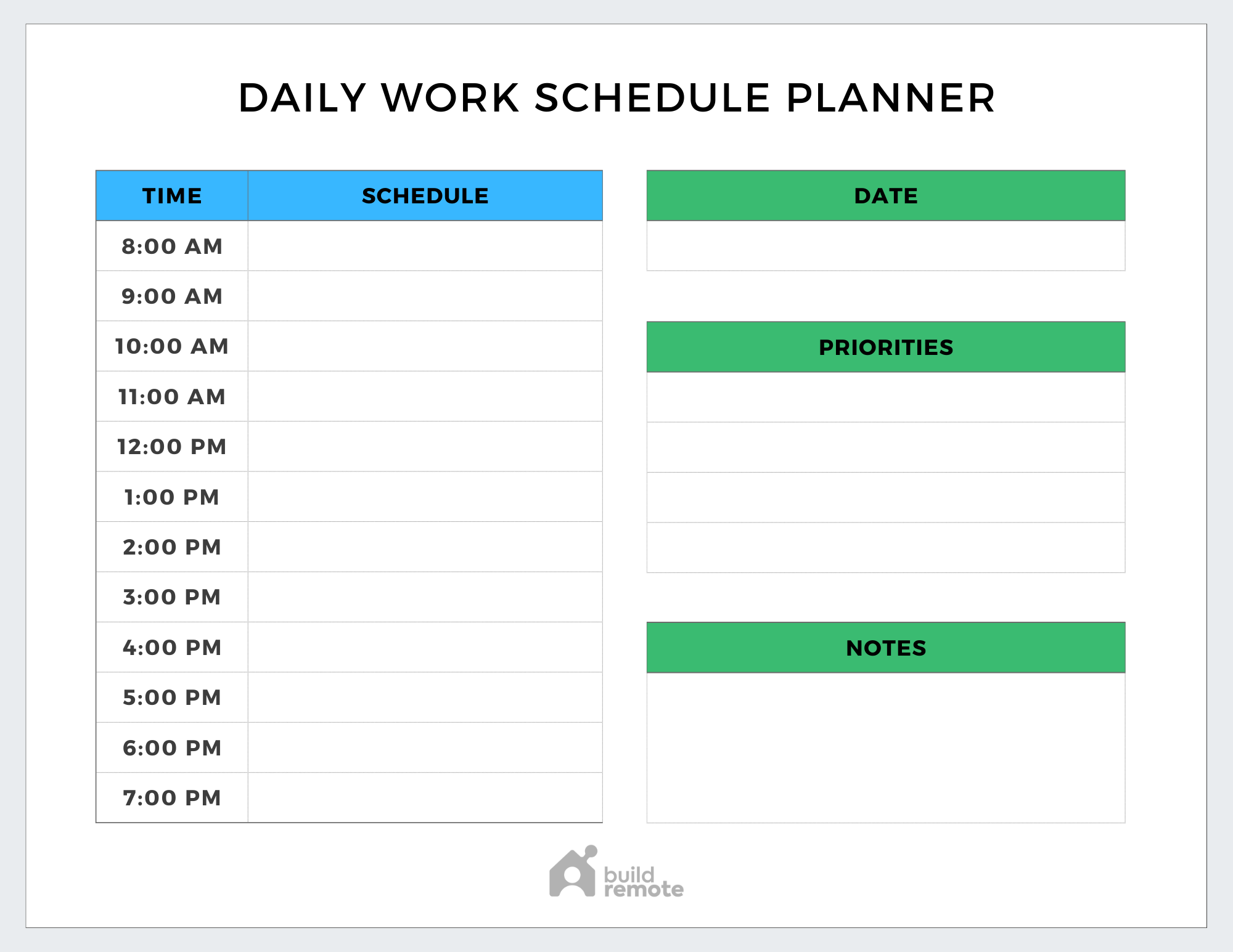 Personal Daily Work Schedule Planner Buildremote