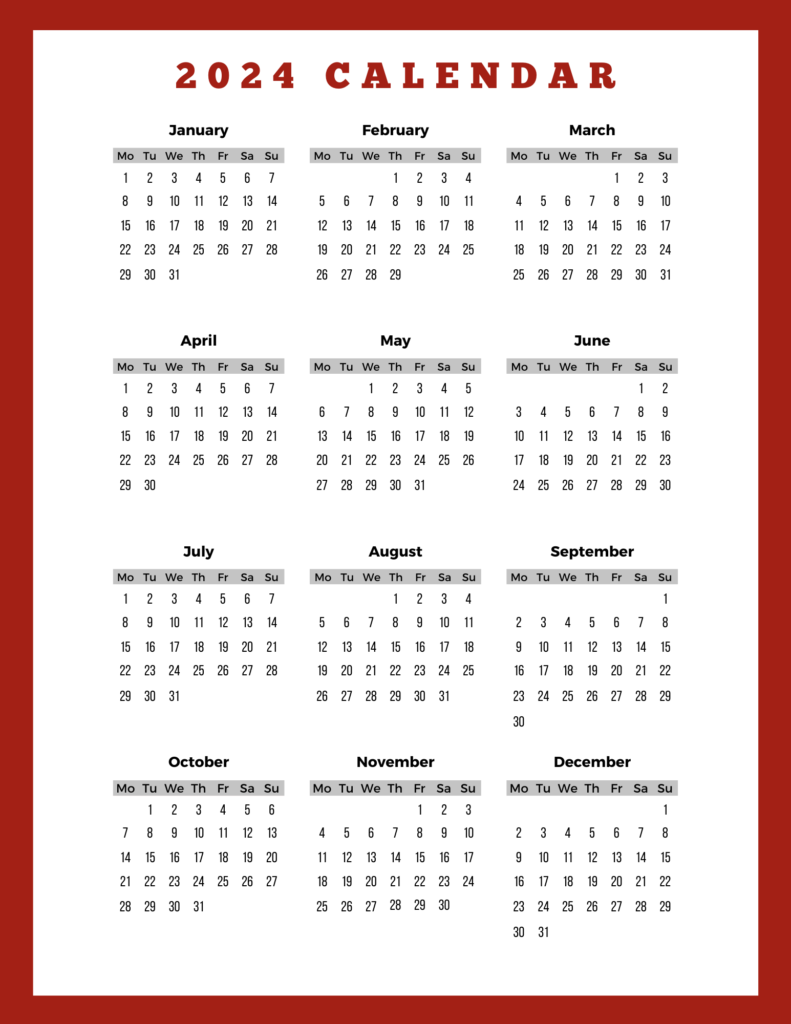 2024 work calendar