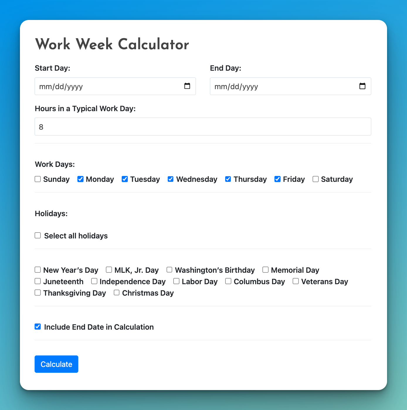 work week calculator