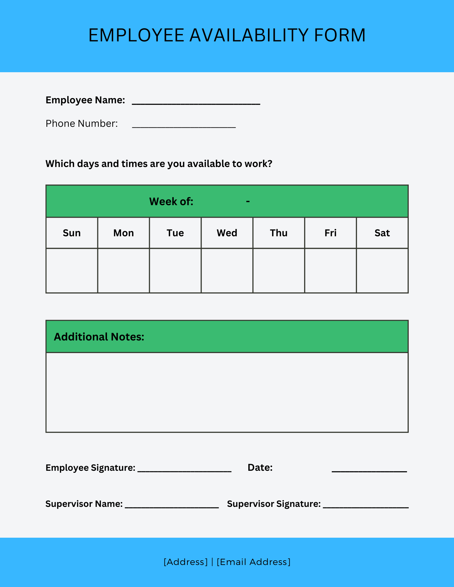 Employee Availability Form: Free PDF Word Canva Templates
