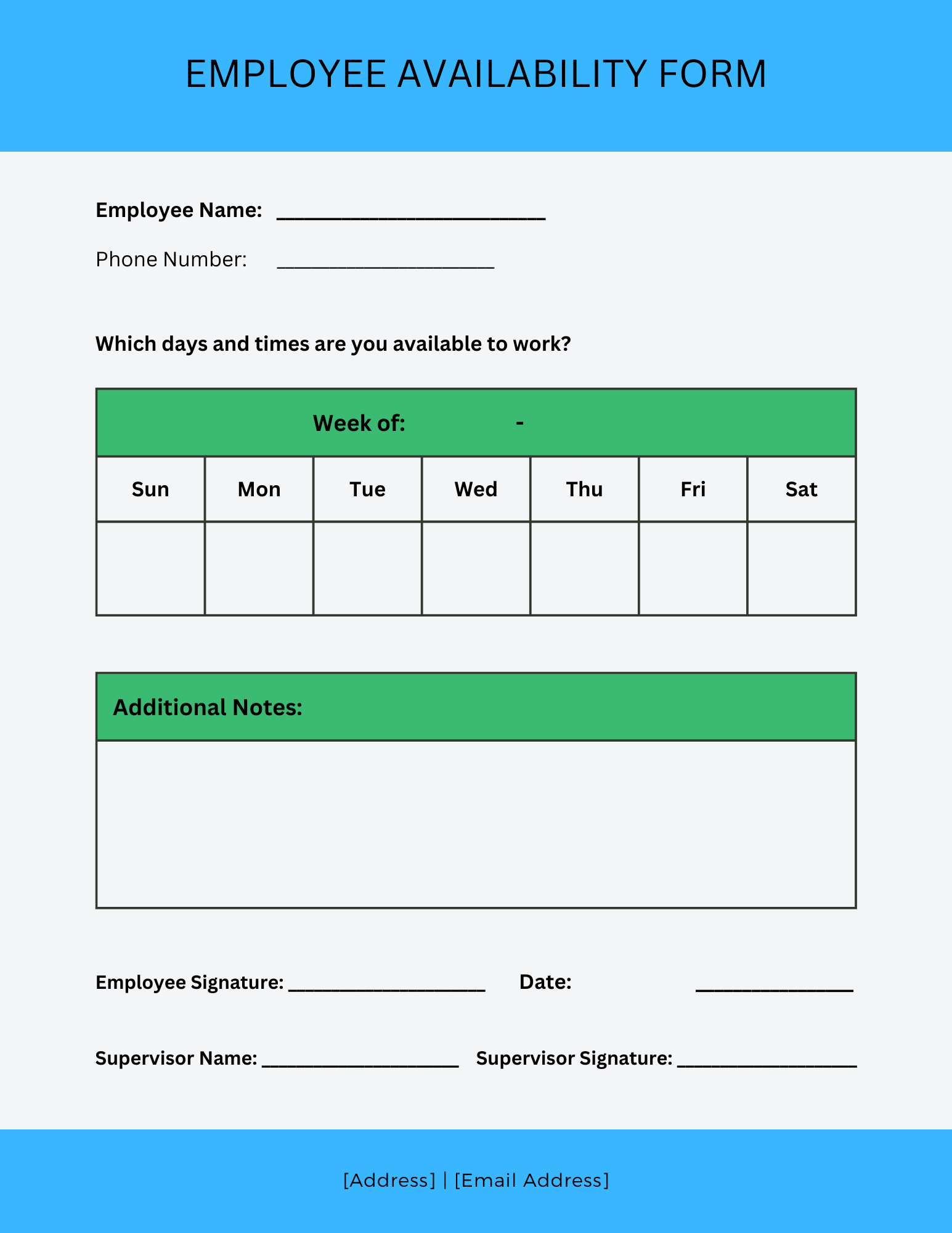 Employee Availability Form Free PDF, Word, & Canva Templates