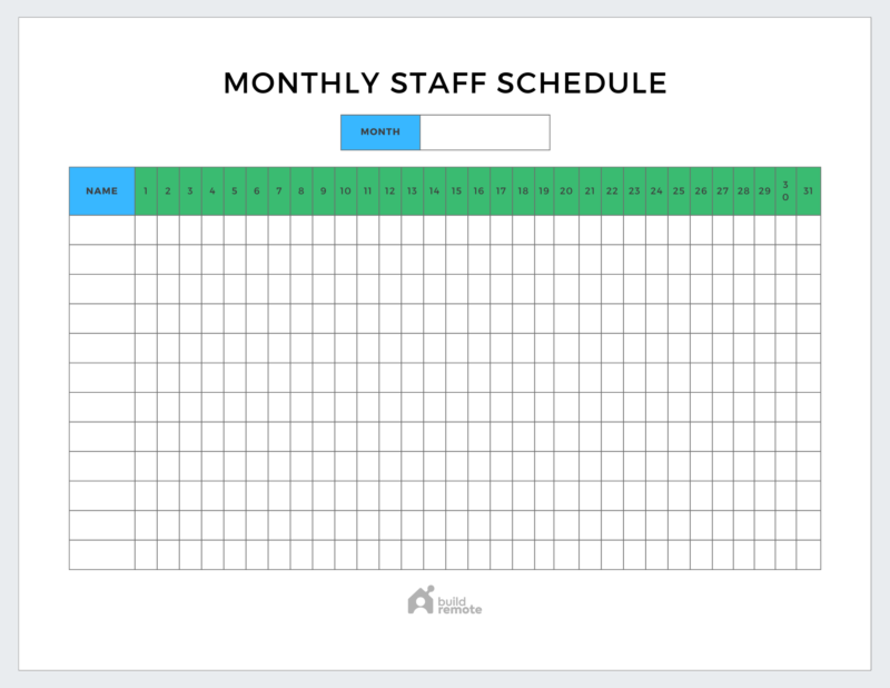 Monthly Staff Schedule Template