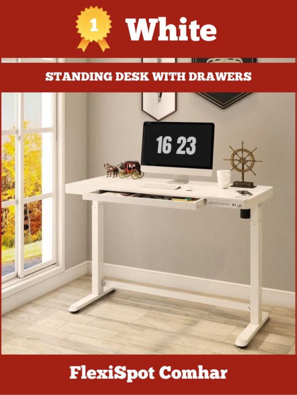Comhar white standing desk with drawers