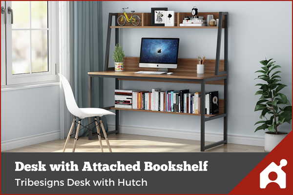 Desk with Attached Bookshelf - Home office organization product