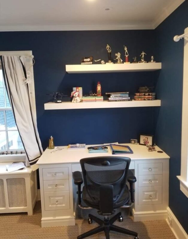 floating shelves above desk