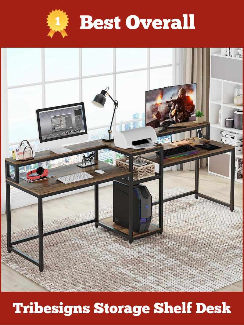 Best Overall - Double Computer Desk With Storage Shelf By Tribesigns