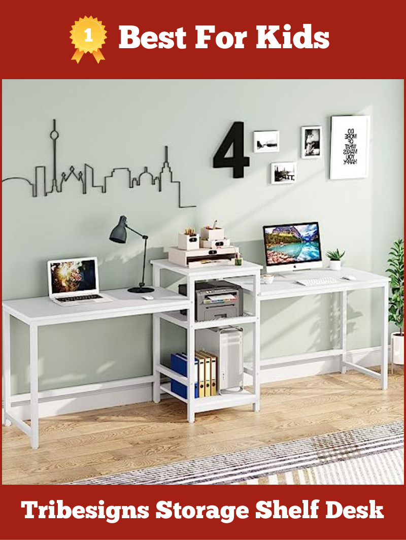 Best For Kids - Double Computer Desk With Printer Shelf By Tribesigns