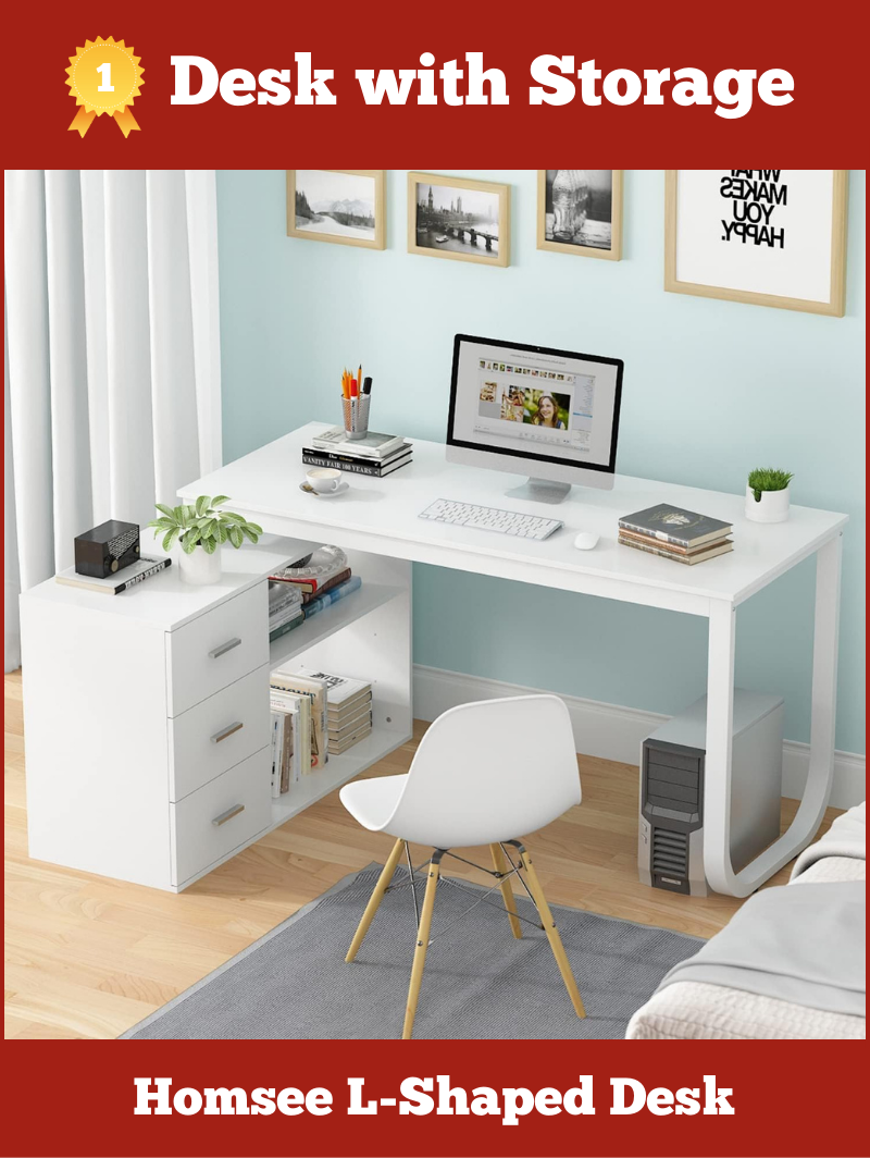 Best Desk With Shelves and Drawers - Homsee Home Office L-Shaped Desk