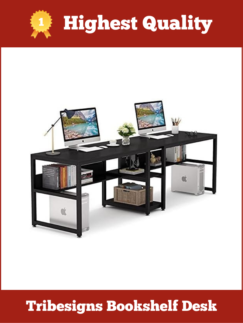 Highest Quality - Two-Person Desk With Bookshelf By Tribesigns