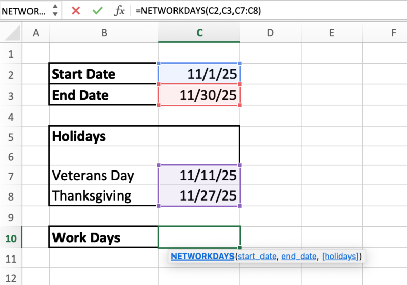 How to calculate work days in Excel