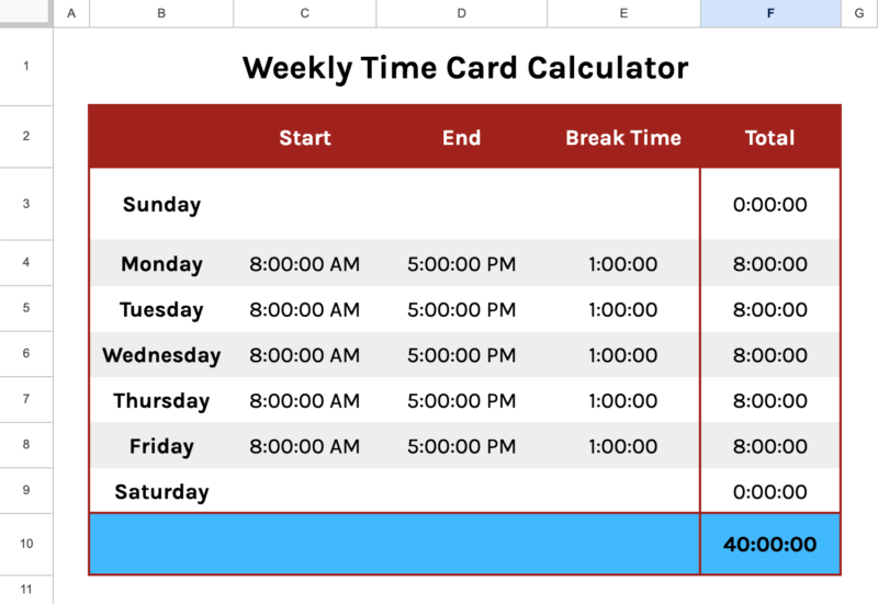 Time card calculator