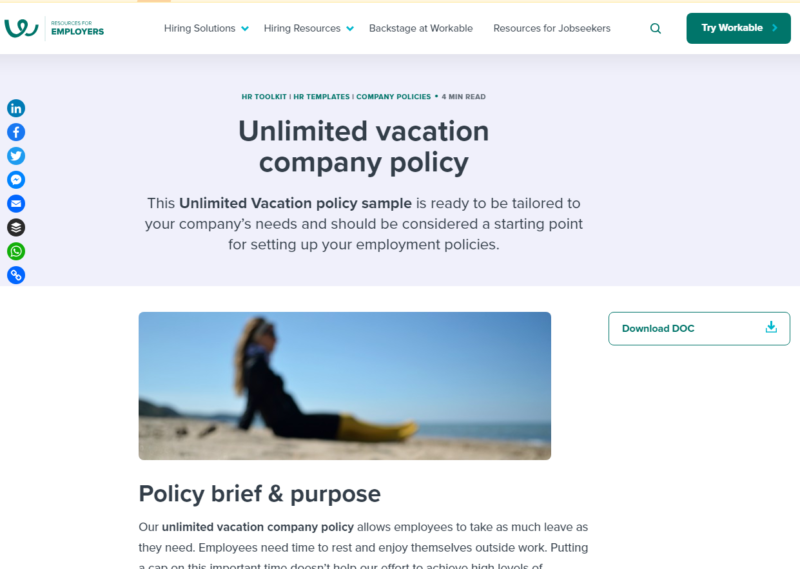 Workable Unlimited Vacation (PTO) Policy Example