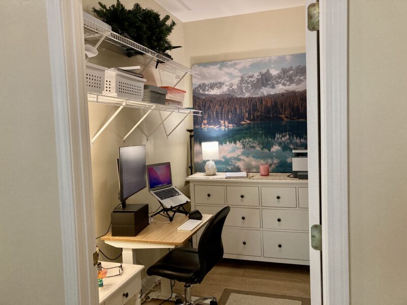 My finished bedroom closet office after rearranging