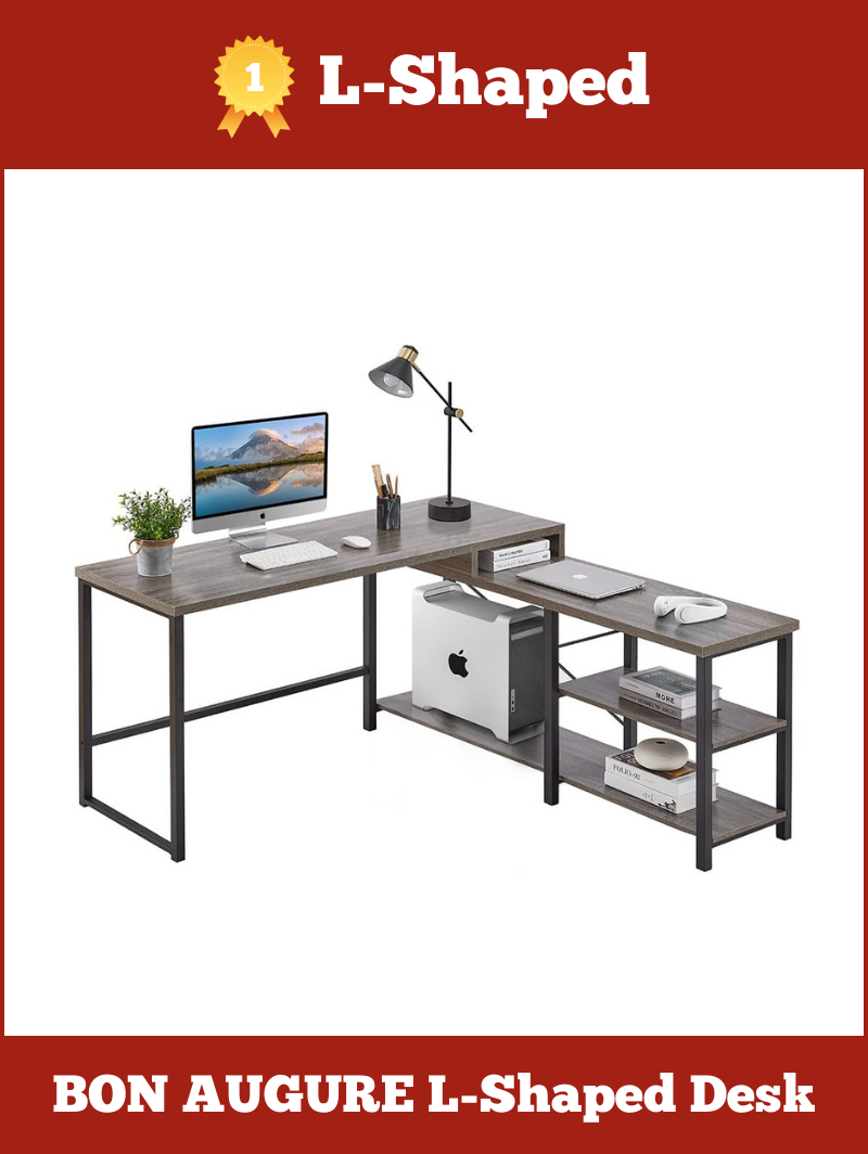 Best L-Shaped Desk with Storage - L Shaped Computer Desk by BON AUGURE