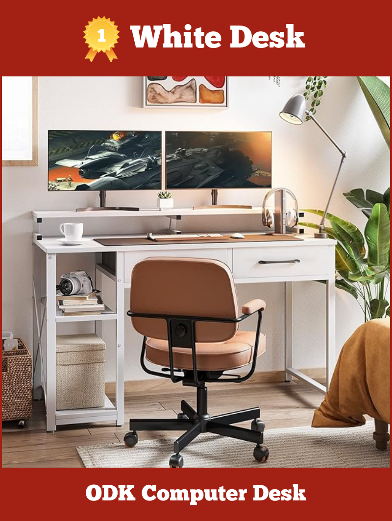Best White Desk with Storage - Computer Desk with Drawers by ODK