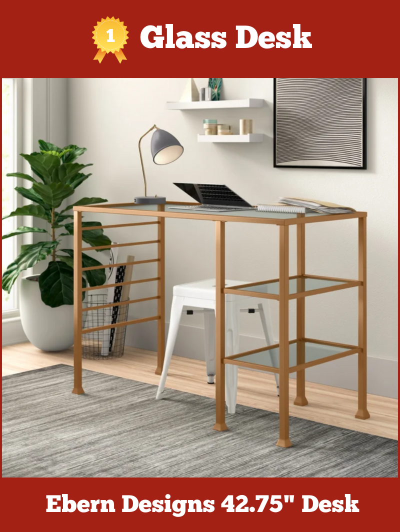 Glass Desk With Shelves: 42.75 Inch Desk By Ebern Designs