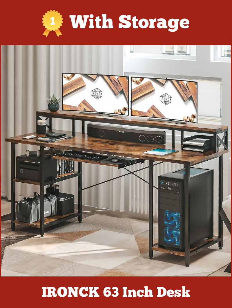 Desk With Storage: 63 Inch Computer Desk By IRONCK