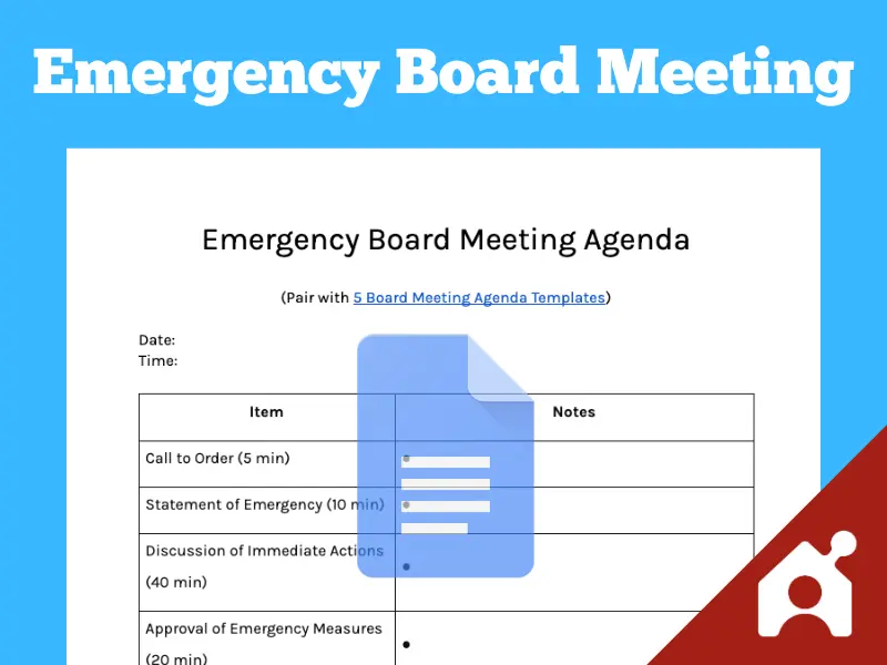 emergency board meeting agenda