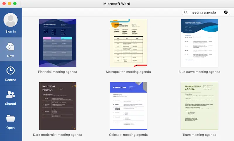 Microsoft Word meeting agenda templates