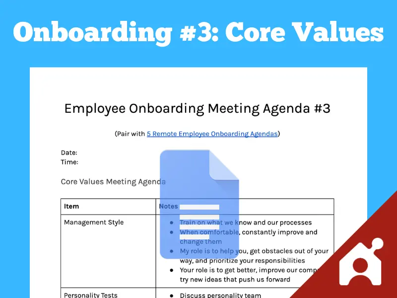 onboarding meeting agenda #3: core values