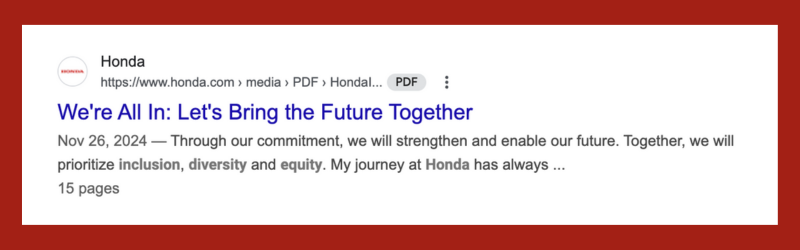 Honda DEI report